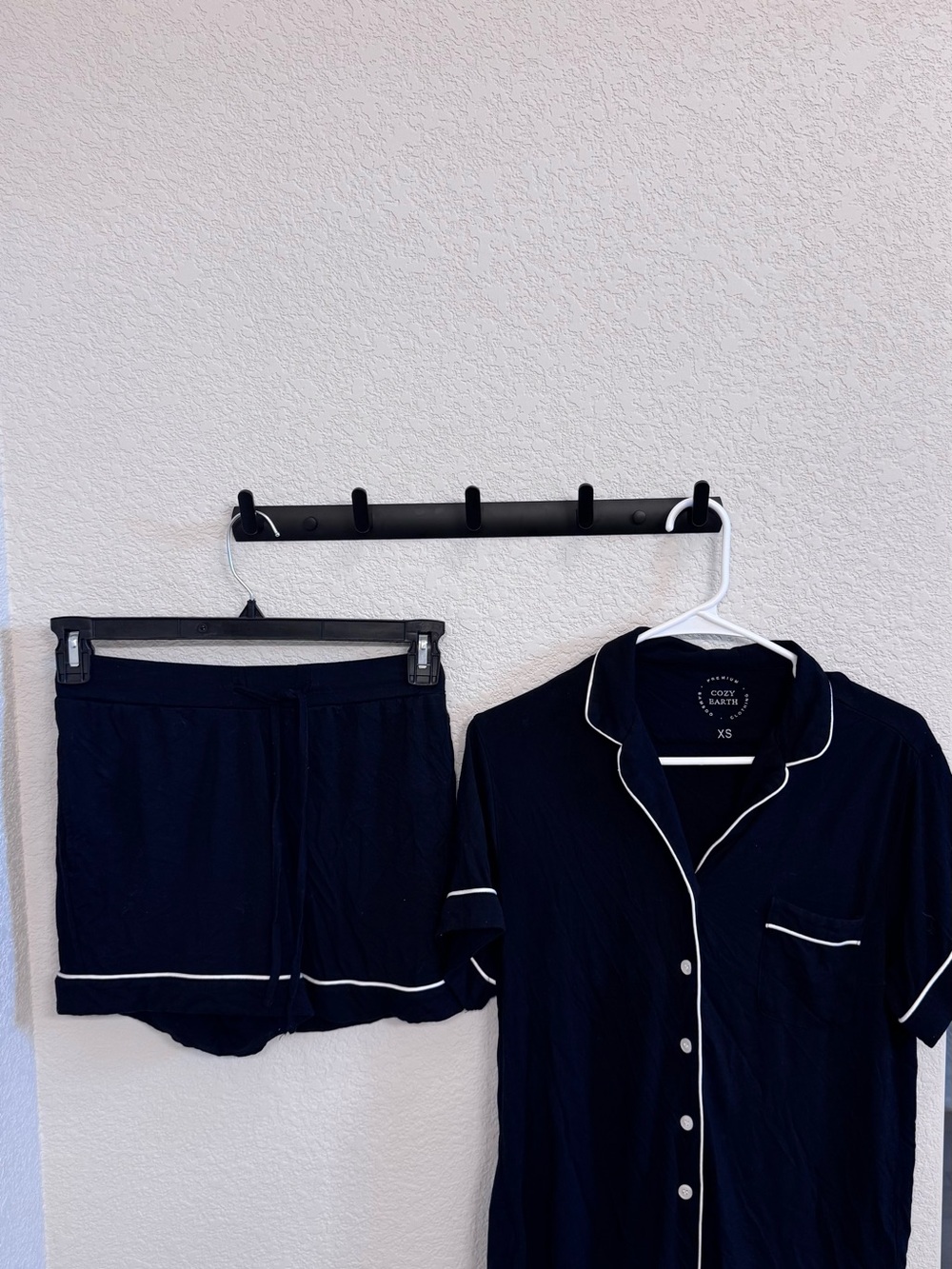 Navy Short Sleeve Pajama Set with White Piping - XS